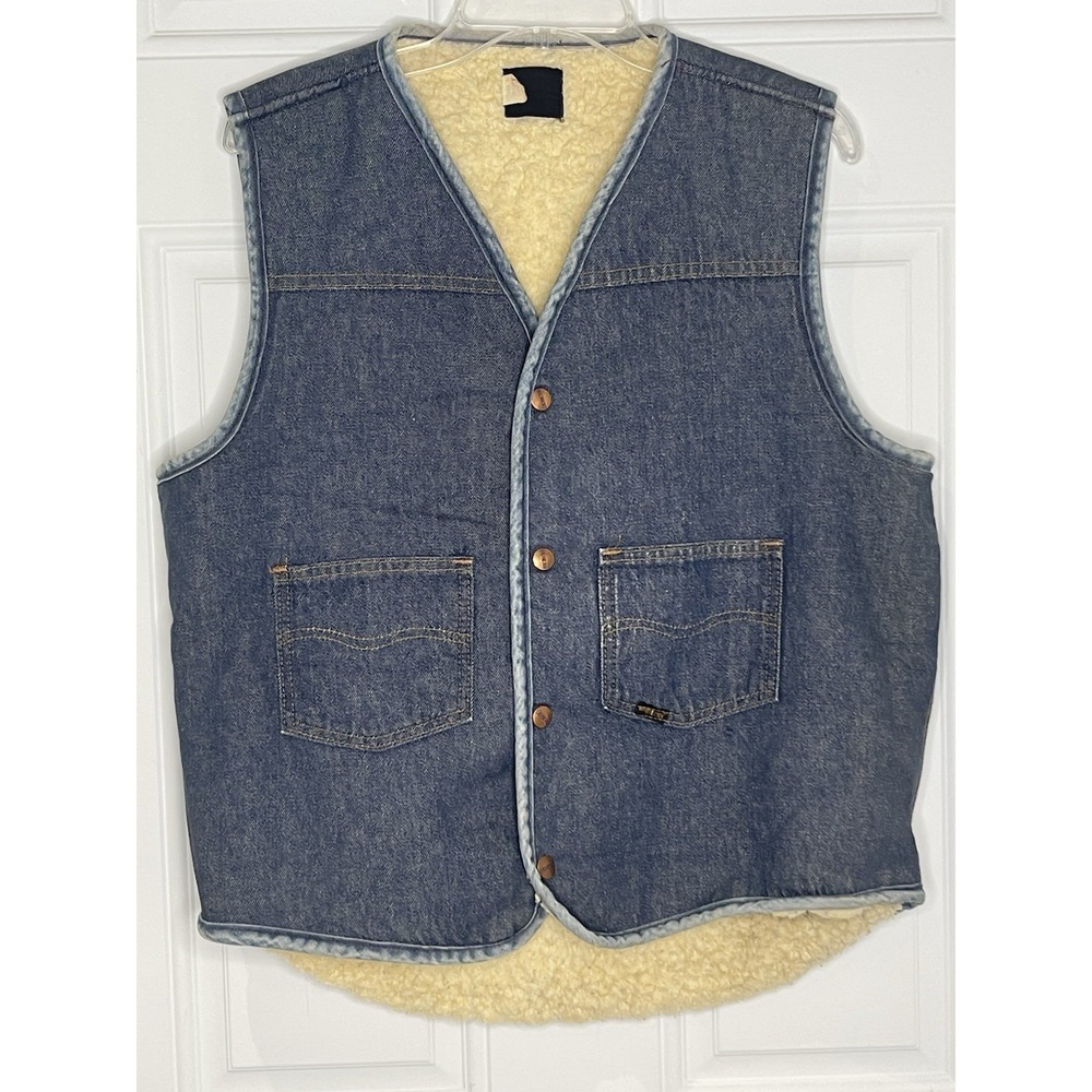Vintage Sears Roebucks‎ Men's Large Tall (42-44) Sherpa Lined Denim Vest Western